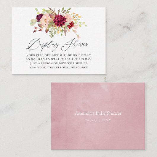 マルサラ&赤面フローラベビーシャワー表示シャワー エンクロージャーカード (正面/裏面)