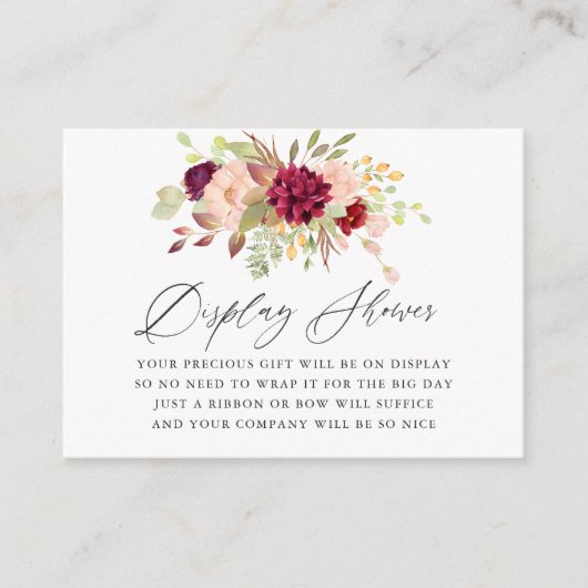 マルサラ&赤面フローラベビーシャワー表示シャワー エンクロージャーカード (正面)