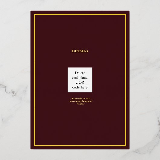 マルサ実在ラの金の箔の日付を保存結婚する 箔招待状 (裏面)