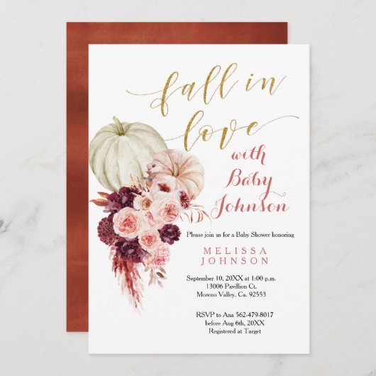 マルサ素朴ラパンプキン秋インラブベビーシャワー 招待状 (正面/裏面)