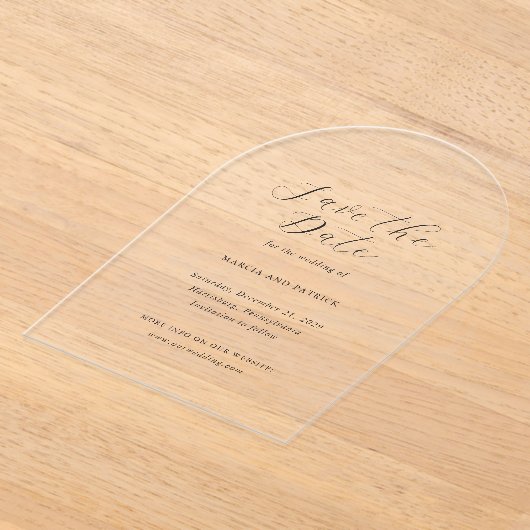 マルシアクラシックエレガントな結婚式の日付を保存 アクリル招待状 (レイダウン)