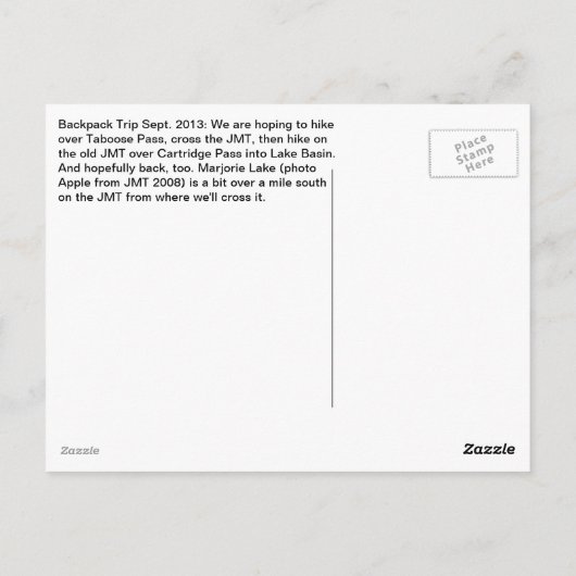 マルジョリー湖からの挨拶 ポストカード (裏面)