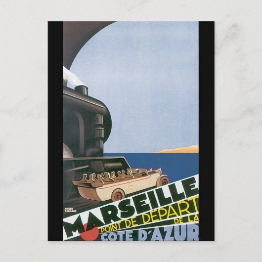 マルセイユコートダズールヴィンテージトラベルポスター ポストカード (正面)