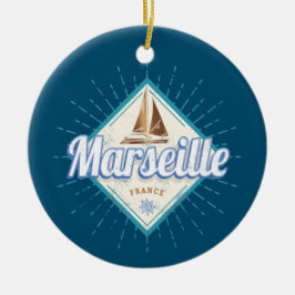 マルセイユシティフランスレトロ帆船ヴィンテージ セラミックオーナメント