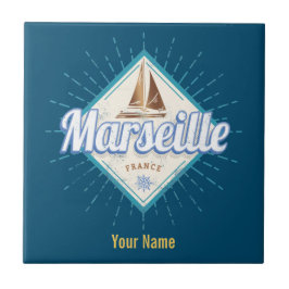 マルセイユシティフランスレトロ帆船ヴィンテージ タイル