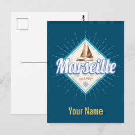 マルセイユシティフランスレトロ帆船ヴィンテージ ポストカード