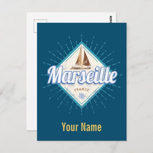 マルセイユシティフランスレトロ帆船ヴィンテージ ポストカード (正面/裏面)