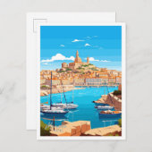 マルセイユフランスアートヴィンテージトラベルイラストレーション ポストカード (正面/裏面)