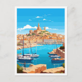 マルセイユフランスアートヴィンテージトラベルイラストレーション ポストカード (正面)