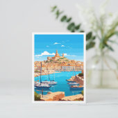 マルセイユフランスアートヴィンテージトラベルイラストレーション ポストカード (スタンド正面)