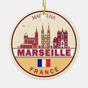マルセイユフランスシティスカイラインエンブレム セラミックオーナメント