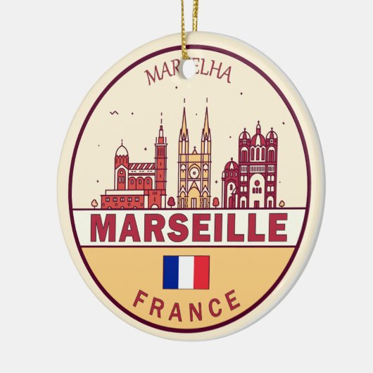 マルセイユフランスシティスカイラインエンブレム セラミックオーナメント (左)