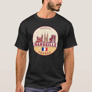 マルセイユフランスシティスカイラインエンブレム Tシャツ