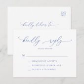 マルセイユブルーとホワイトミニマリストの結婚式RSVP ポストカード (正面/裏面)