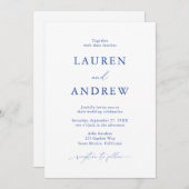 マルセイユブルーシンプルミニマル結婚リスト3 招待状 (正面/裏面)