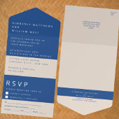 マルセイユブルーシンプルモダンウェディングRSVP オールインワン招待状