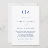 マルセイユブルーモノグラムシンプルミニマル結婚リスト 招待状 (正面)