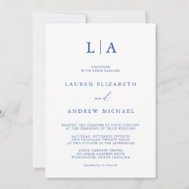 マルセイユブルーモノグラムシンプルミニマル結婚リスト 招待状