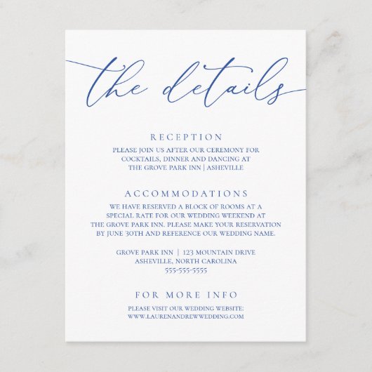 マルセイユブルー&ホワイトミニマモダンリスト結婚ズ エンクロージャーカード (正面)