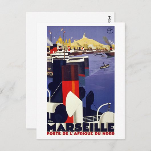 マルセイユヴィンテージ旅行ポスター復元 ポストカード (正面/裏面)
