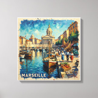 マルセイユ港のヴィンテージ風景を描いたキャンバスアート キャンバスプリント