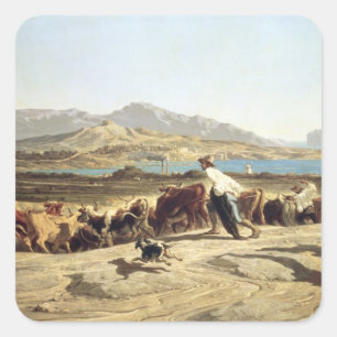 マルセイユ近郊の牛の群れ， 1853 (カンヴァ上の油 スクエアシール