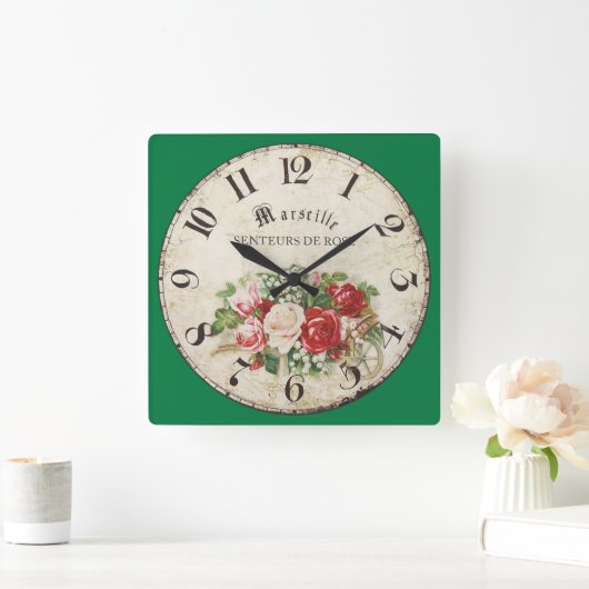 マルセイユ·センテウル·ド·バラ、香りのバラ スクエア壁時計 (ホーム)