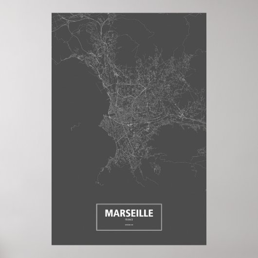 マルセイユ フランス (黒地に白) ポスター (正面)