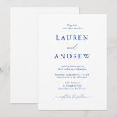 マルセイユ ブルー シンプル ミニマリスト 3 ウェディング 招待状 (正面/裏面)