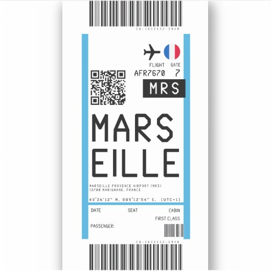 マルセイユ(MRS)搭乗券 シール (正面)