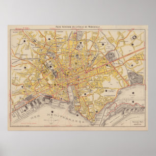 マルセーユフランス(1917年)のヴィンテージの地図 ポスター