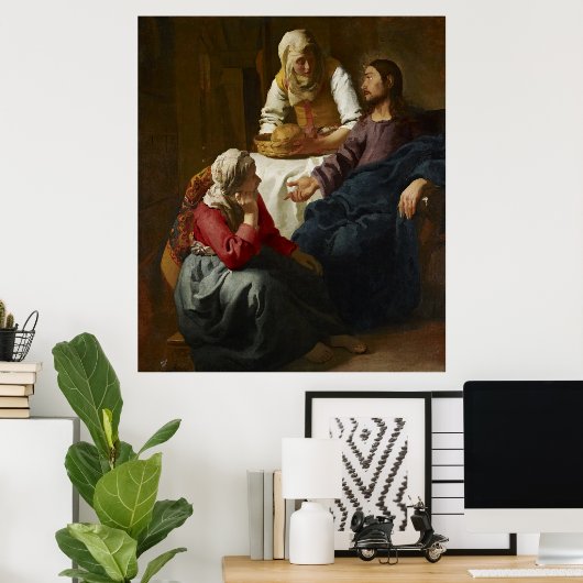 マルタとマリアの家のキリストはヴェルメールによって ポスター (ホームオフィス)