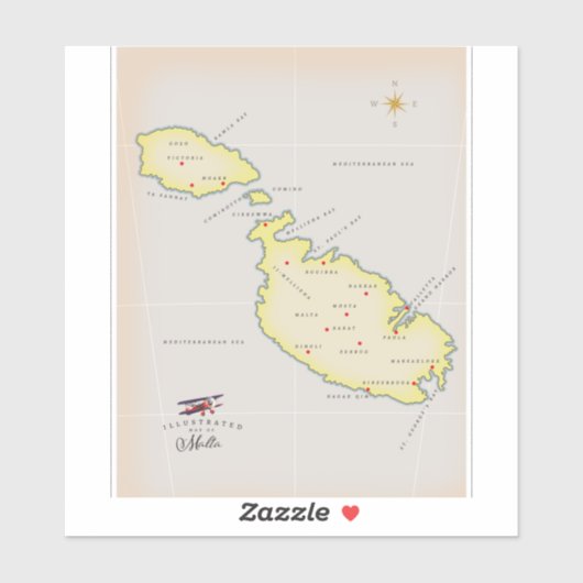 マルタのイラスト地図 シール (シート)