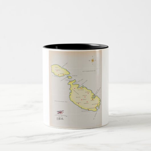 マルタのイラスト地図 ツートーンマグカップ (中央)