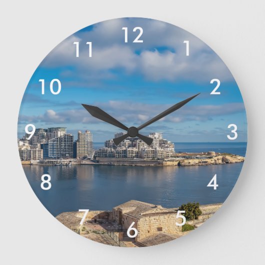 マルタのスリエマ港と超高層ビル ラージ壁時計 (正面)