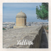 マルタのバレッタの旧市街壁の砲塔 ガラスコースター (正面)