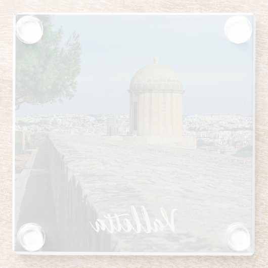 マルタのバレッタの旧市街壁の砲塔 ガラスコースター (裏面)