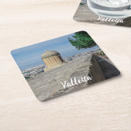 マルタのバレッタの旧市街壁の砲塔 スクエアペーパーコースター (アングル)