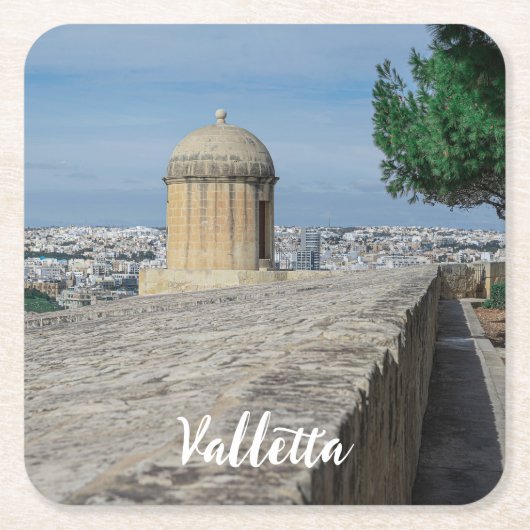 マルタのバレッタの旧市街壁の砲塔 スクエアペーパーコースター (正面)