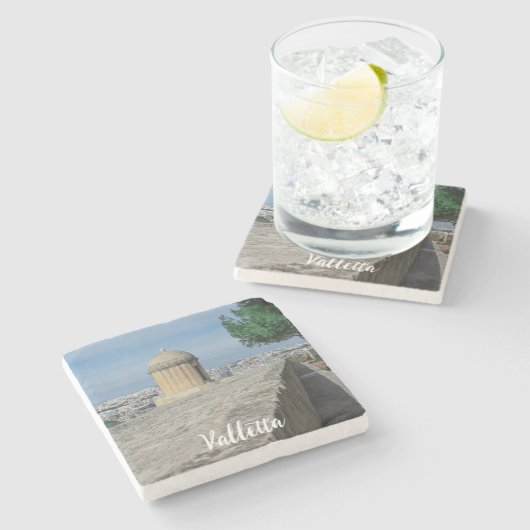 マルタのバレッタの旧市街壁の砲塔 ストーンコースター (横)