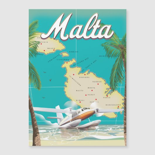 マルタのビーチと地図の旅行ポスター (正面)