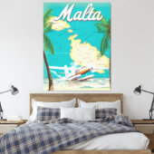 マルタのビーチと地図の旅行ポスター キャンバスプリント (インサイチュ (寝室))