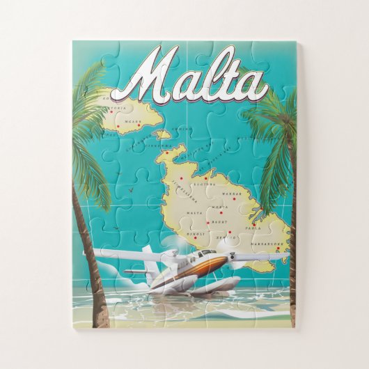 マルタのビーチと地図の旅行ポスター ジグソーパズル (縦)