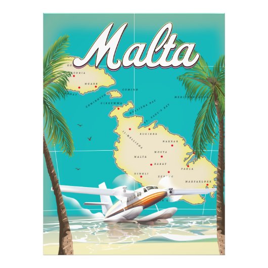 マルタのビーチと地図の旅行ポスター フォトプリント            (正面)