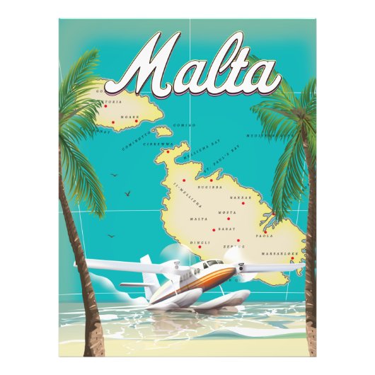 マルタのビーチと地図の旅行ポスター フォトプリント            (正面)