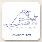 マルタのブドウ畑ヴィンテージマップ#1ネイビーブルー コースター (正面)