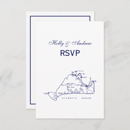 マルタのブドウ畑ヴィンテージマップ#1ネイビーブルー 出欠カード (正面/裏面)