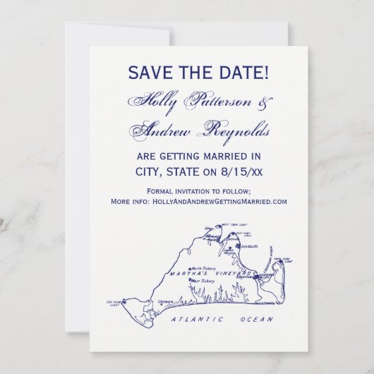 マルタのブドウ畑ヴィンテージマップ#1ネイビーブルー 招待状 (正面)