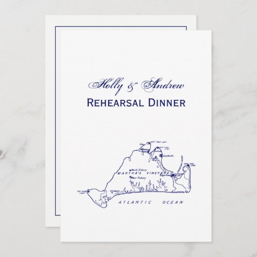 マルタのブドウ畑ヴィンテージマップ#1ネイビーブルー 招待状 (正面/裏面)