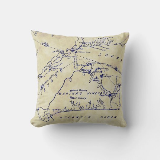 マルタのヴィネヤードヴィンテージマップ#1ネイビーブルーティーホテル クッション (正面)